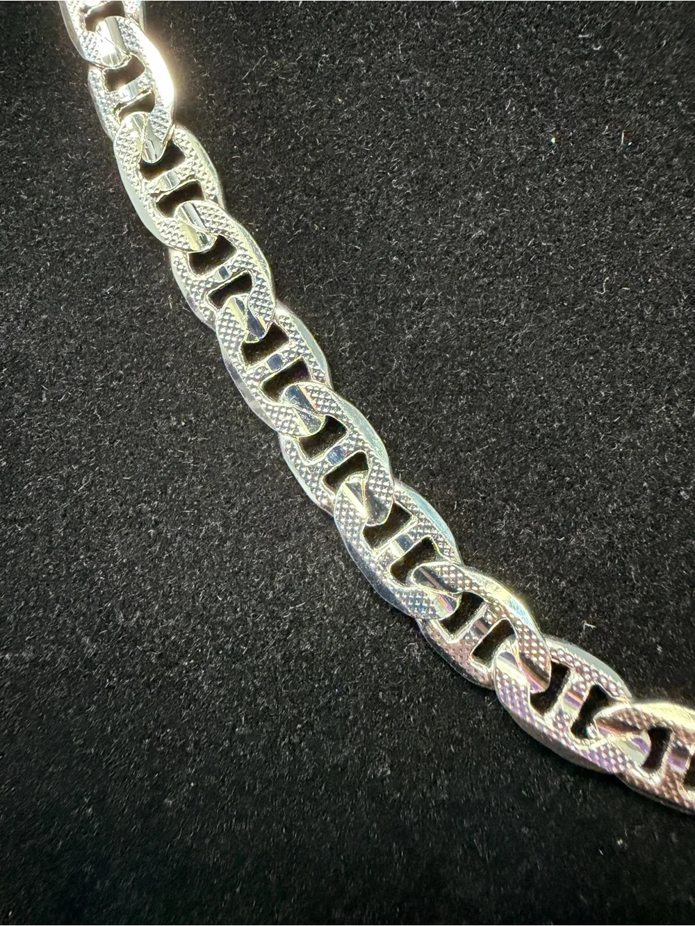 925 Stamped Silver Diamond Cut Mariner Necklace 20in 7MM 27.5g BRAND NEW.